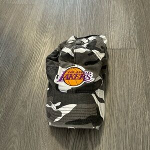 Distressed LA Lakers Black and White Camo Hat